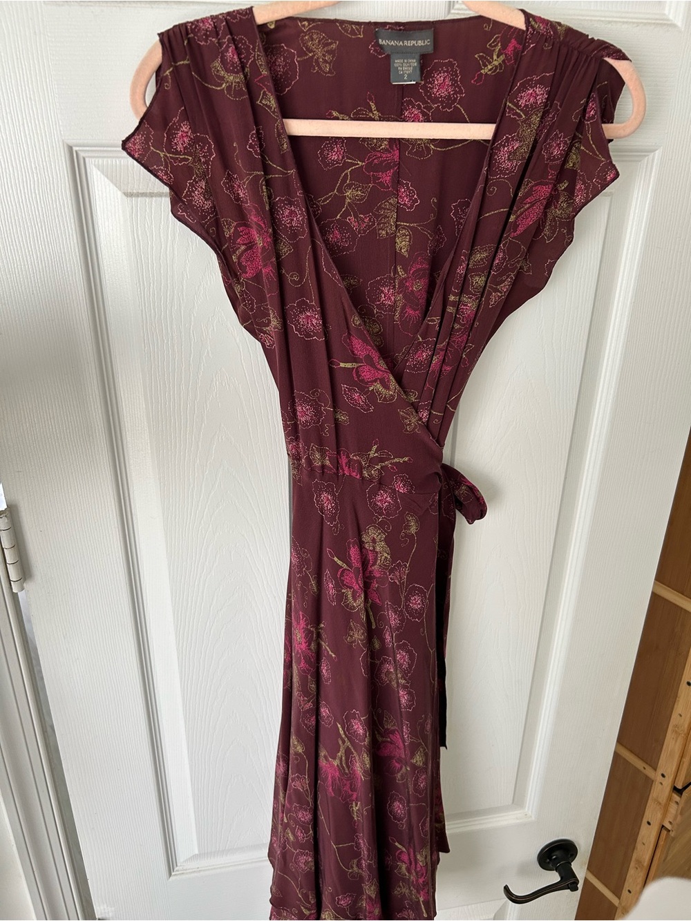 Banana Republic Maroon Floral Wrap Midi Dress